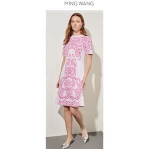 Ming Wang Women's SizeXXS-XS A-Line Dress Pink Placement Print Jacquard Knit